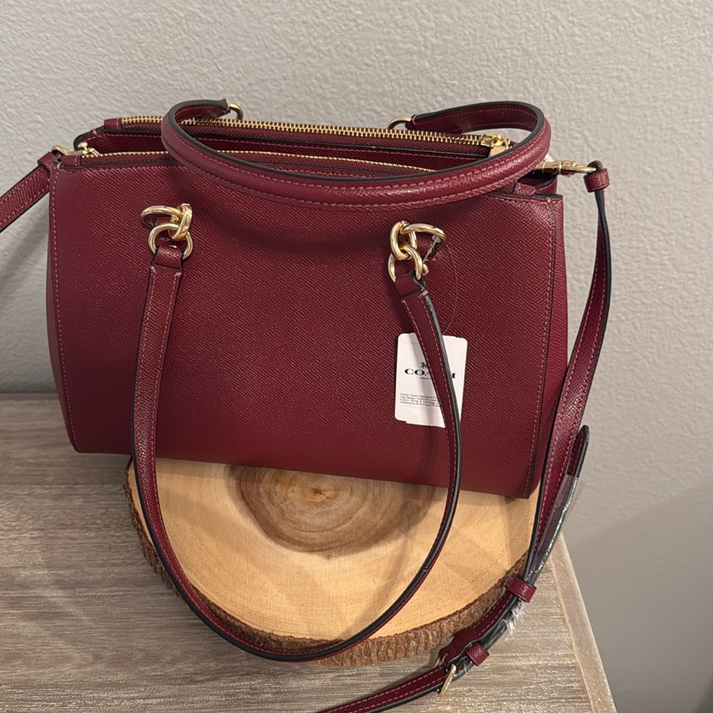 Coach Etta deep red gold accent hardware carryall satchel bag new - Picture 7 of 16